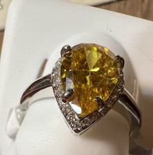 925 Sterling Silber Ring Birnenform Citrin Kr...