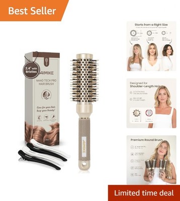 Ergonomic Vented Boar Bristle Round Brush - Nano Ceramic for Quick Blow Drying