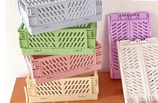 6 Pack Mini Plastic Storage Collapsible Crate Organizer Basket Bin for Organi...
