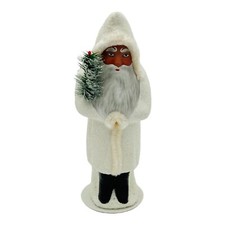Ino Schaller Bayern Paper Mache Santa Candy Container White Shimmering Coat 11"