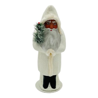 Ino Schaller Bayern Paper Mache Santa Candy Container White Shimmering Coat 11''