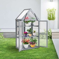 BIRCHTREE Greenhouse Wooden Frame 3 Tier Flower Vegetable Planting Cupboard Grey