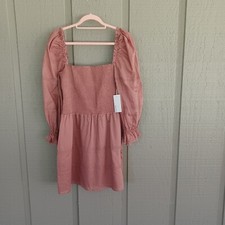 Reformation Dunes Mini Dress Size 12 Women Boho Organic Cotton Long Sleeve Smock