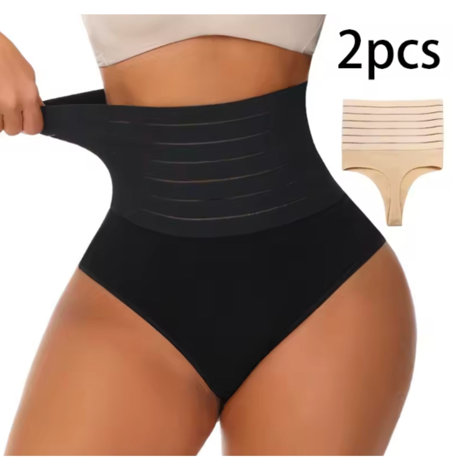 2pcs Women High Waist Shaping Thong Body Shaper Slimming Underwear Butt Lifter