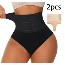 2pcs Women High Waist Shaping Thong Body Shaper Slimming Underwear Butt Lifter 