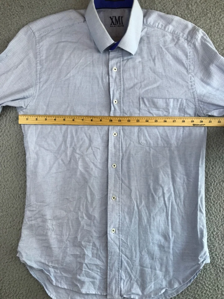 XMI Platinum Shirt Men's 15.5 34/35 Blue Patterened Button Up Collared Pocket - Image 2 of 4