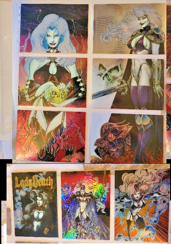 Lot 9 LADY DEATH 1994 Chromium Cards Chaos Comics with 2 Triptych Tryptic sets