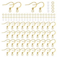 160Pcs Ball Dot Stainless Steel Earring Hooks with Earring Back, Gold