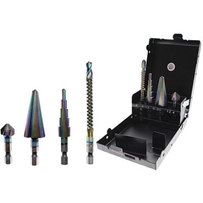 HSS-G Multi-Bohrersatz 4-tlg. Stufenbohrer / Fräsbohrer /Schälbohrer 