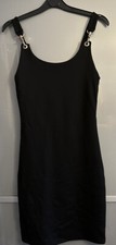 Zara New Black Bodycon Dress With Buckles on Stripes Size XS-S