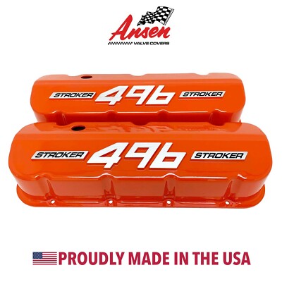 496 STROKER (ENGRAVED) Big Block Chevy Tall Valve Covers Orange w