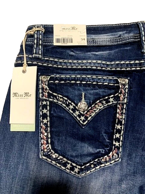 Miss Me mid-rise Curvy Bermuda jean shorts - size 34 - modest pocket design