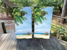 WATERPROOF  FADEPROOF Cornhole Board Wraps / -  Tropical Beach Hut