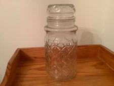 Vintage Planter's Peanuts Clear Glass Jar With Lid Diamond Pattern 1984 7.75” H