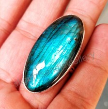 Natural Blue Labradorite Oval 925 Sterling Silver Ring Fine Ring All Size