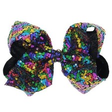 Hair Bows for Girls, 8 Inches Sequins Large Alligator Black Colorful