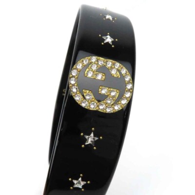 GUCCI ブラック ヘアバンド Gucci Crystal Interlocking G Hairband Black Women's Accessories