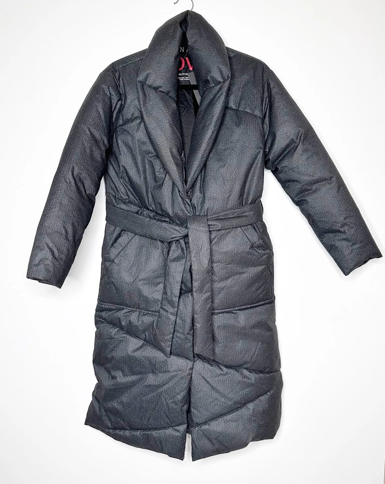 NWT Bernardo Long Puffer Coat Shawl Collar Belted Waist Women's Dark Gray XS - Image 2 of 4