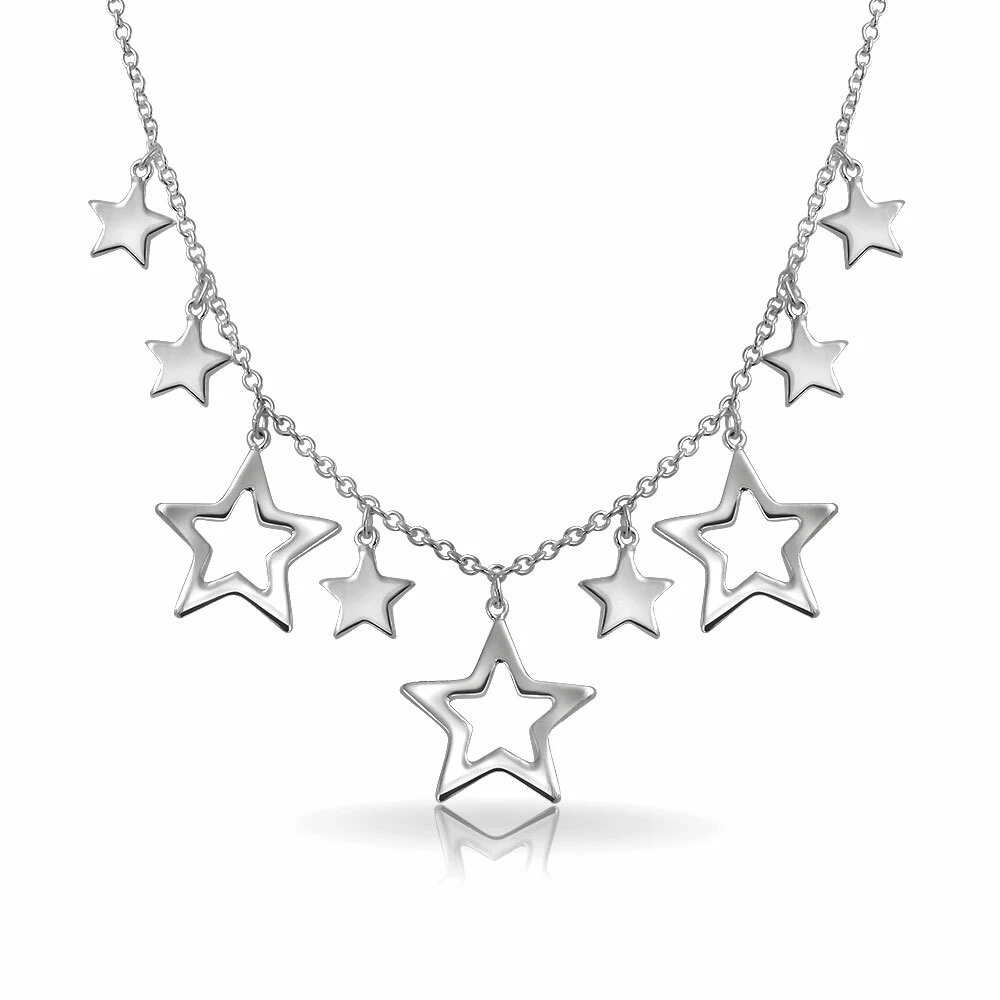 Patriotic Stars Rock Star Statement Necklace .925 Sterling Silver