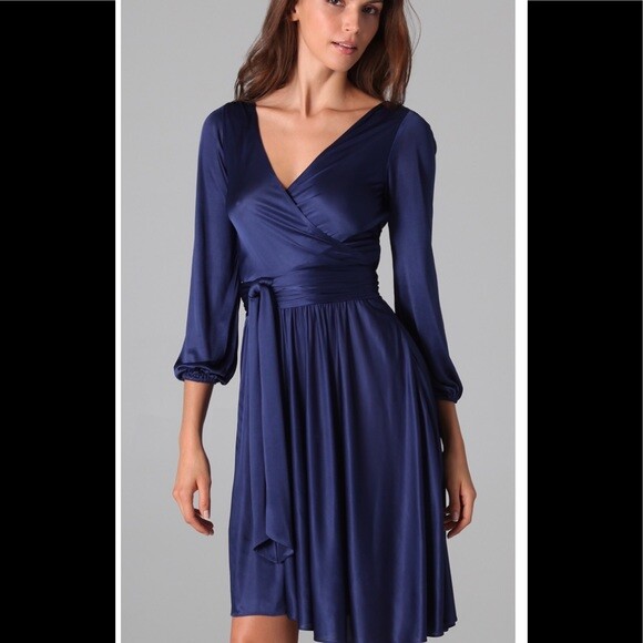 halston heritage dress blue Long Sleeve Wrap Marine belted shiny v neck Royal Size:UK size 14 embellished long dresses Model shown is 510 Buy Cos ASYMMETRIC DRAPED