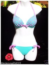 Victoria's Secret Gorgeous Neon Sequin Leopard Animal Bikini NEW Teal Purple