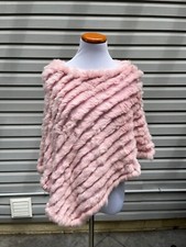 Nwot Luii Pink Knitted Genuine Rabbit Fur Poncho One Size