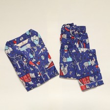 Indian Cotton Blue Hand Block Floral Print PJ Set Women's Sleepwear Night Suit