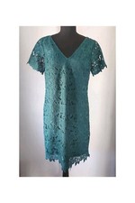 Ann Taylor Factory Green Floral Lace Short Sleeve V-Neck Dress Women’s Size 8