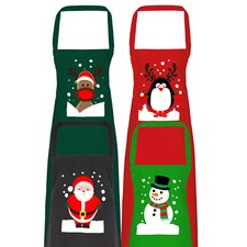Christmas Apron Santa Reindeer Snowman Penguin Adults Apron Chef Cook One Size