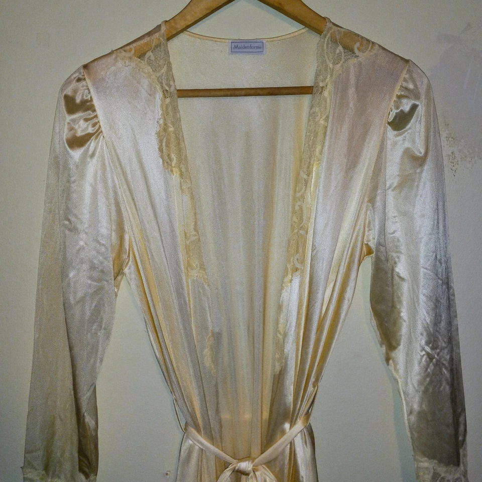 Conjunto Camisón De Colección Maidenform Chantilly Peignoir-Mediano-Bata-Hecho en Unión-Amarillo Foto 3 de 4