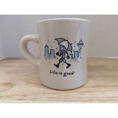 LIfe is Good Home Jack Mug Seattle Skyline Space Needle Rain restaurant wear 4''
