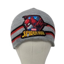 Marvel Kids Boy's Knit Spider Man Beanie Cap Hat Gray Size OSFM Embroidered Logo