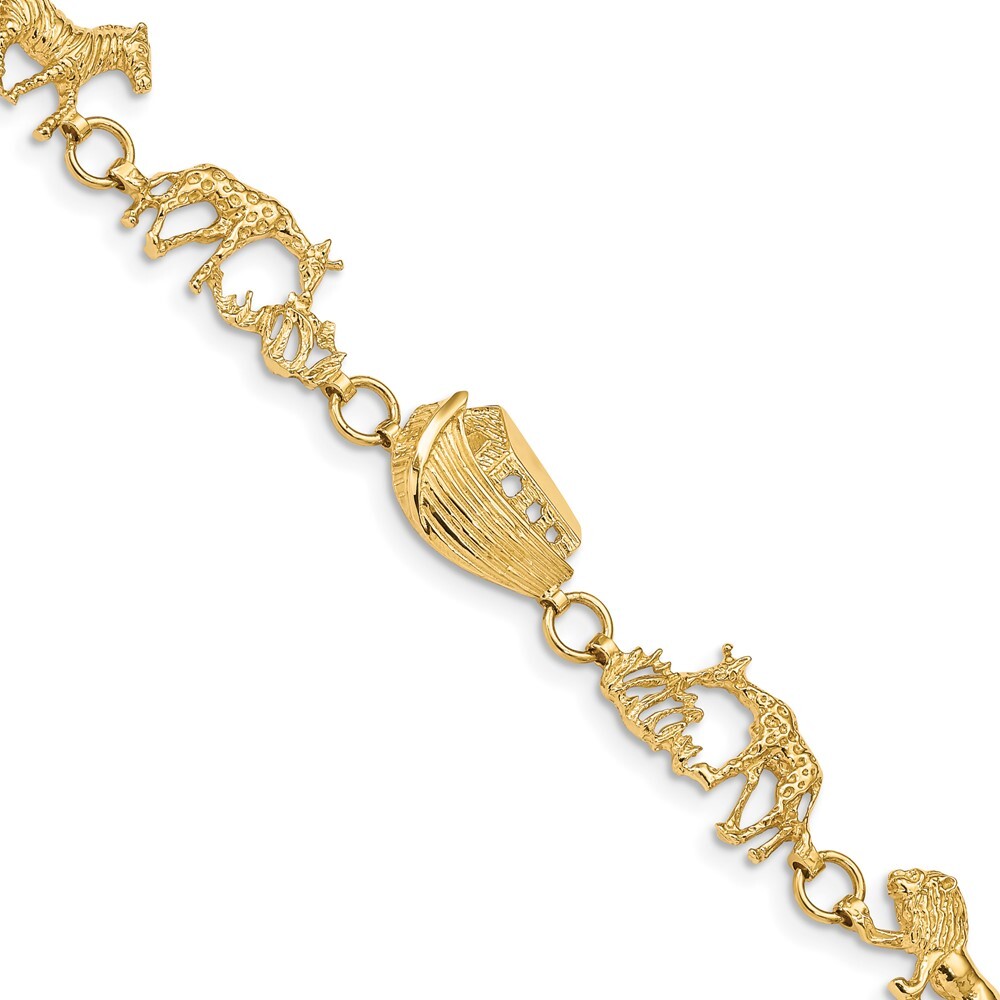 14k Yellow Gold Polished and Textured Noah's Ark 7 inch Bracelet
