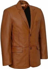 New Men's Genuine Lambskin Pure Real Leather Blazer TWO BUTTON Coat Soft Jacket