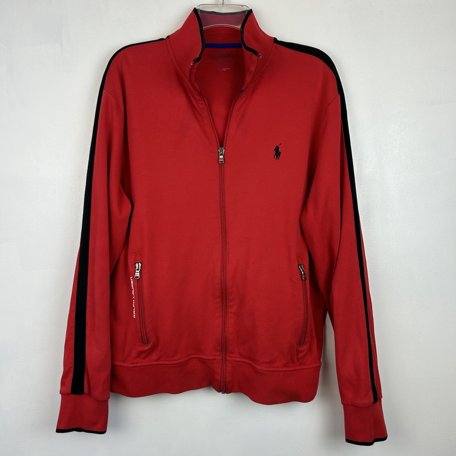 Polo Ralph Lauren Felpa Uomo M Full Zip Performance Rosso Pony Logo Nero