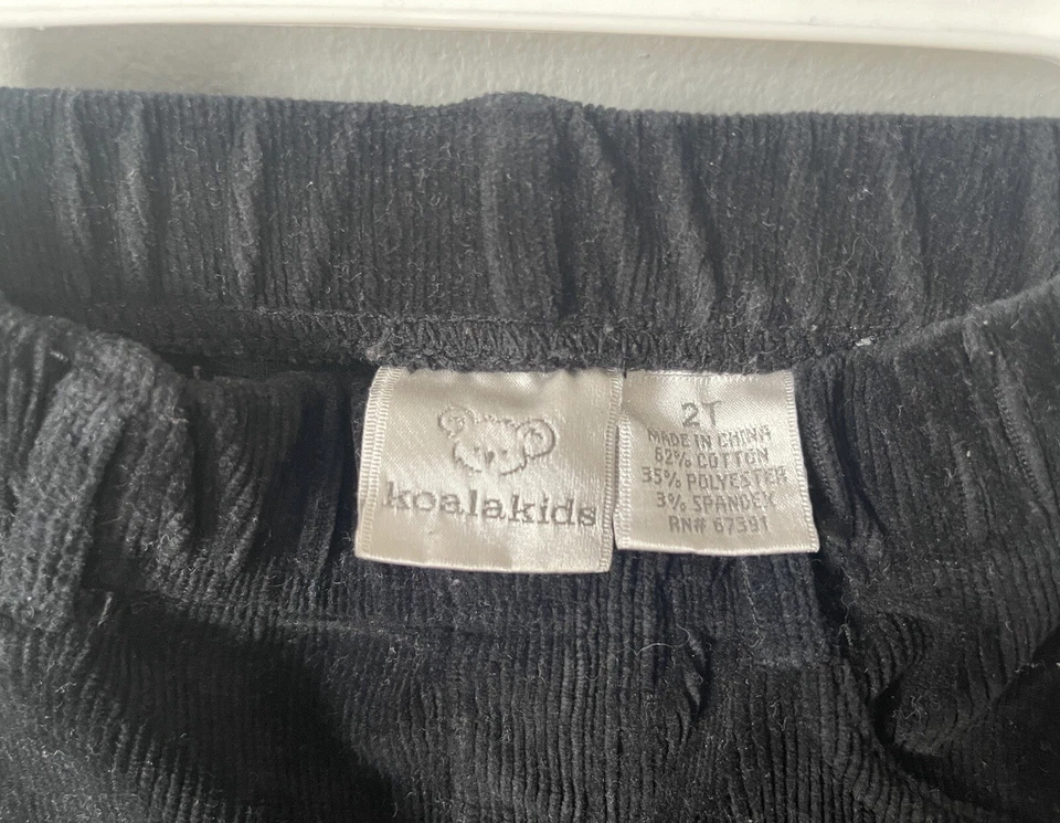 Koala Kids Toddler Girls Solid Black Cozy Soft Corduroy Elastic Pull On Pants 2T - Image 2 of 4