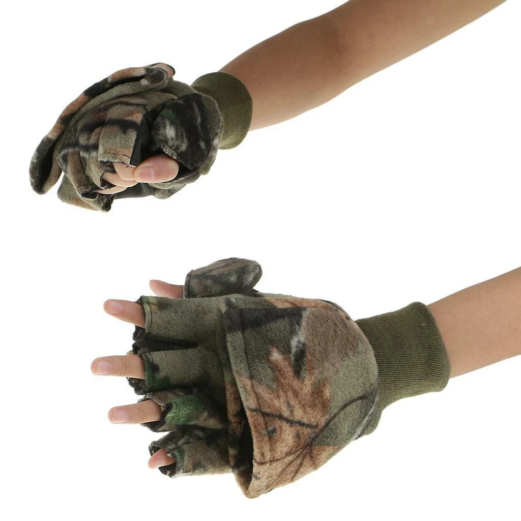 Ice Fishing Gloves Convertible Mittens Fingerless Mitt Warm for