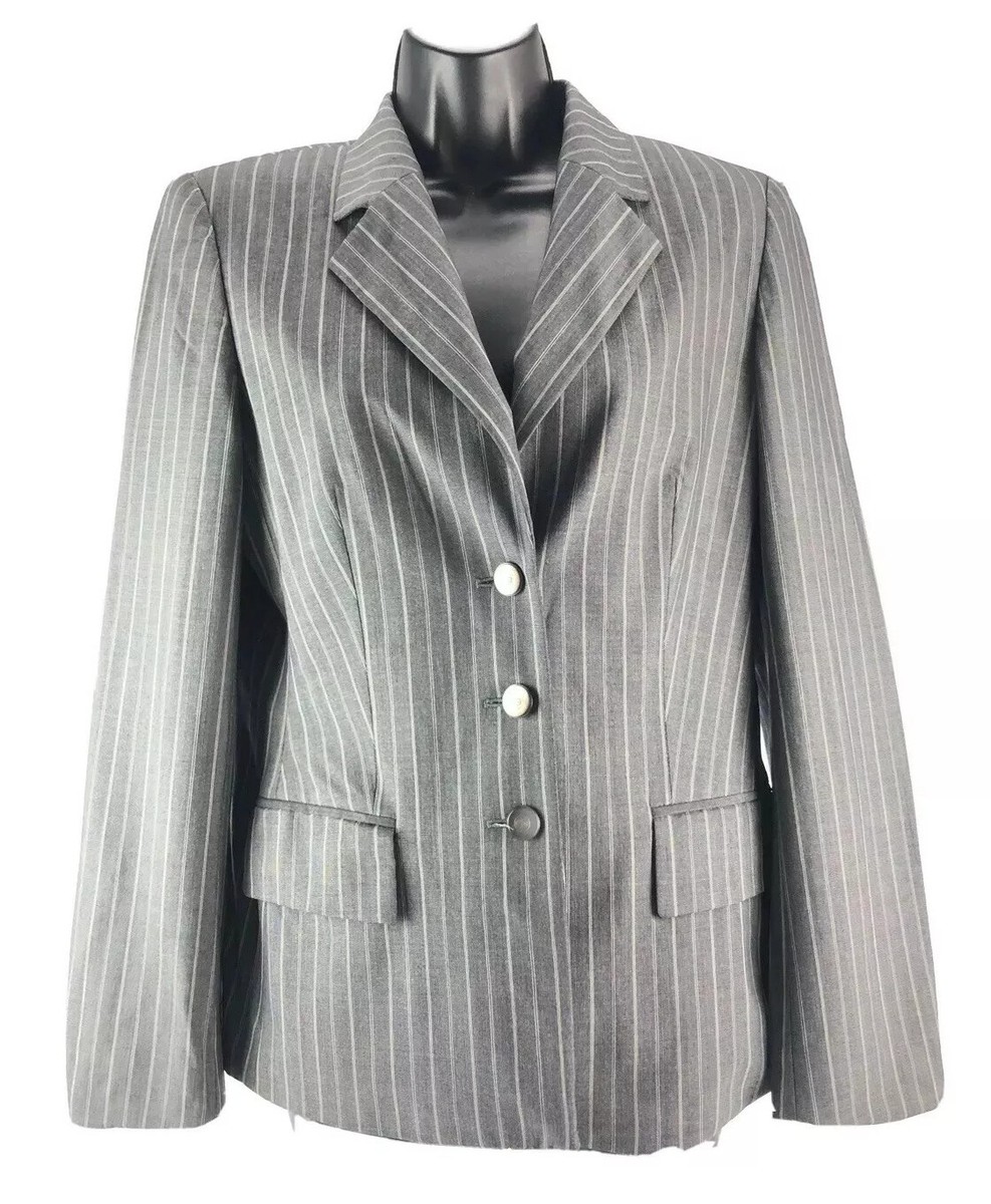 Escada Size 36 Gray Pinstripe Jacket Blazer Padded Shoulders Saks