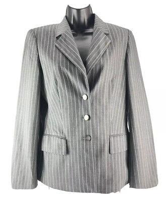 Escada Size 36 Gray Pinstripe Jacket Blazer Padded Shoulders Saks