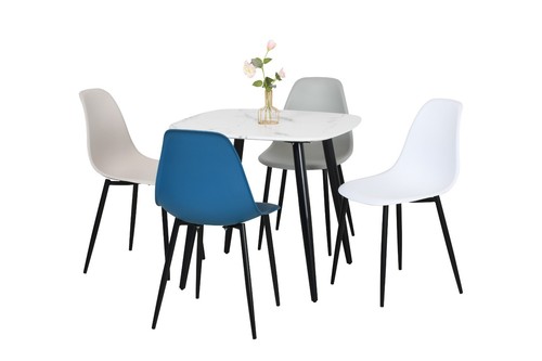 Set of 2 Beige Dining Chairs Moulded PU Seat Tapered Metal Legs Kitchen Home New - Picture 7 of 11