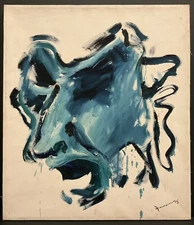 Vintage Ca.1973 Signed Original Abstract Portrait Oil Painting On Canvas