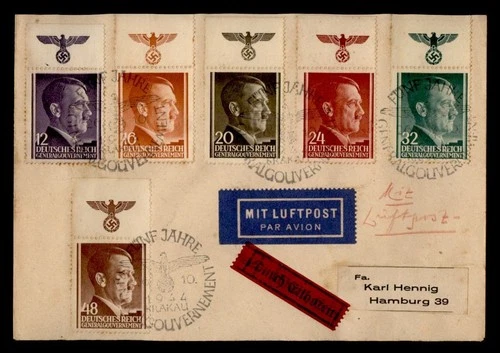 DR WHO 1944 GERMANY GENERAL GOVERNMENT FDC? MARGIN COMBO KRAKAU WWII M71672