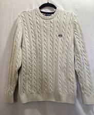 Vintage 90s Ralph Lauren Hand Knit Sweater Mens M Cable Knit Crewneck Logo