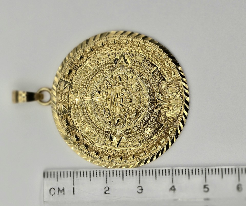 AZTEC 12K Pendant Solid Charm Necklace Azteca Calendar 1.75”, 20 Grams ...