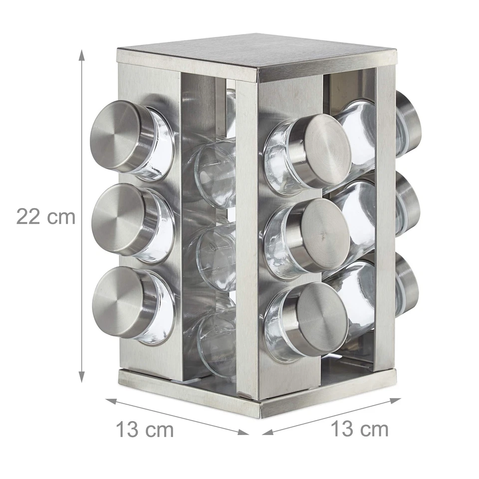 Tourniquet à épices avec 12 pots étagère rotative à 360° inox verre manège H ... - Photo 4/4