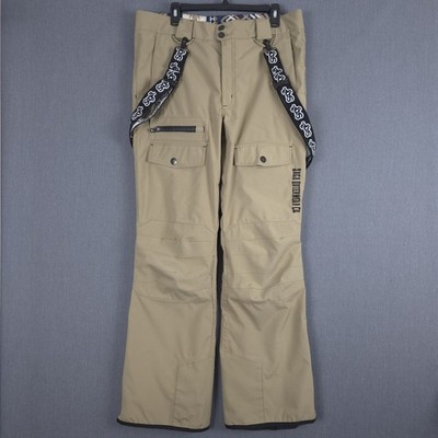 Saga Outerwear Snowboard Cargo Pants Mens Large Khaki Vented Suspenders Ski