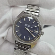 Vintage Accutron 7541 Mens Tuning Fork Wristwatch 2181 Stainless Steel Blue Dial