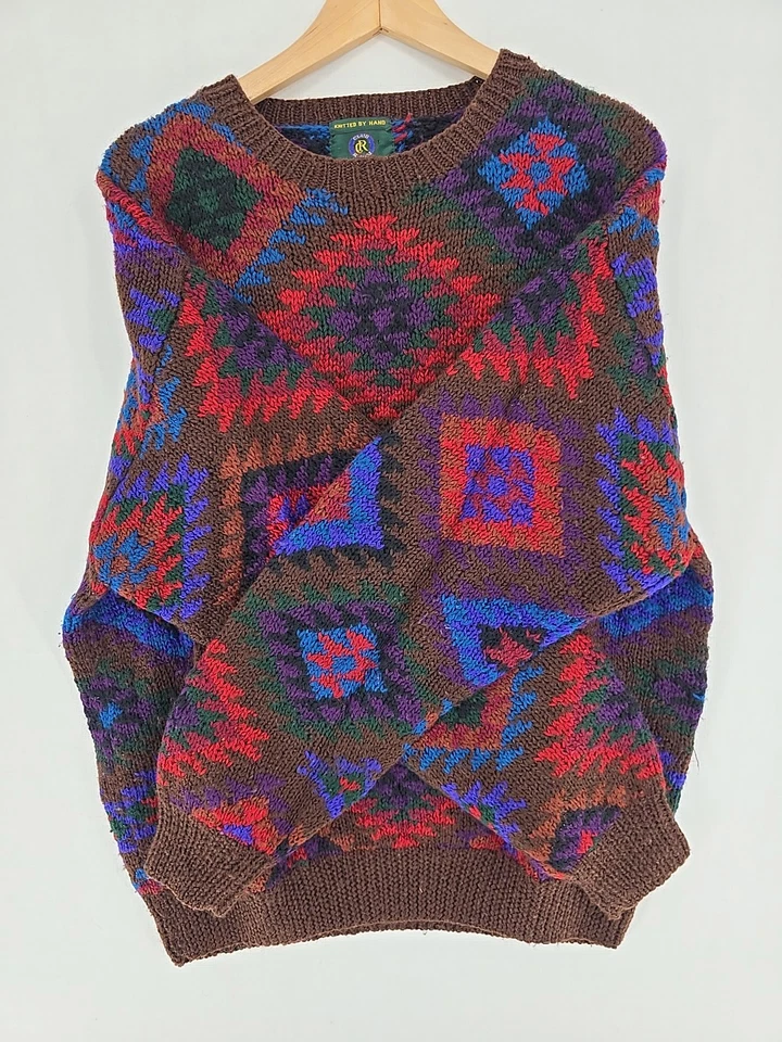 Antigo Suéter Club Room 100% Lã Pura XL Argyle Colorido Masculino Malha à Mão! " - Imagem 4 de 4