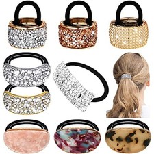 9 Pack Ponytail Hair Cuff Metal Rhinestone Decorative Fancy Elegant Style