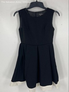 Chanel Womens Black Sleeveless Round Neck Back Zip Mini Dress Size Small